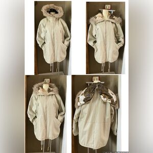 Pelle STUNNING Vintage LUXE Fur & Leather Parka Ivory Women’s size S Oversized